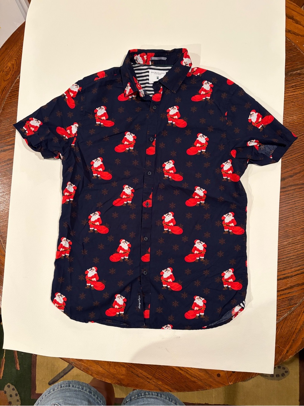 Denim & Flower Ricky Singh Santa Print Christmas Button Down Shirt Medium
